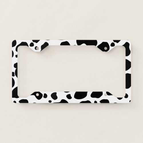 Cow Spots Pattern Black and White Animal Print License Plate Frame