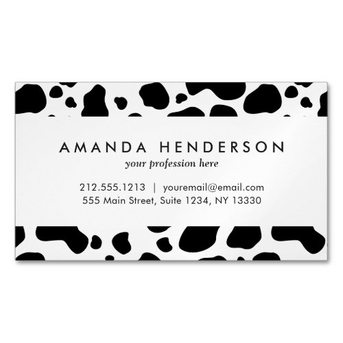 Cow Spots Pattern Black and White Animal Print Magnetic Business Card