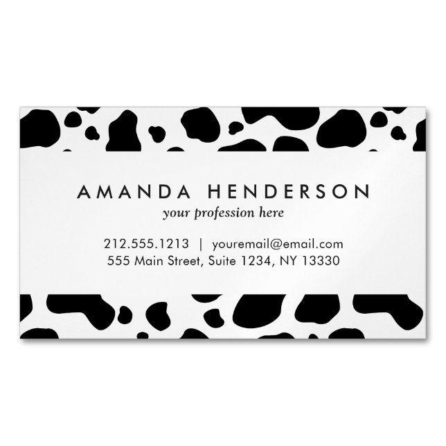 Cow Spots Pattern Black and White Animal Print Magnetic Business Card (Front)