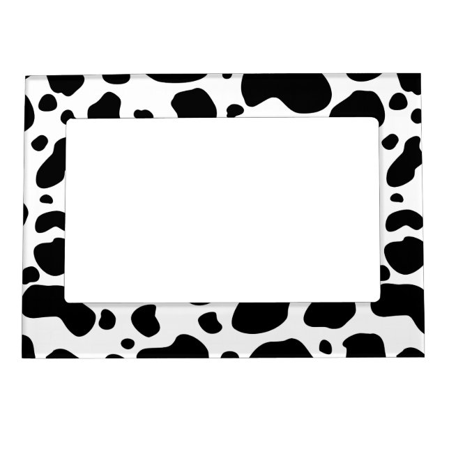 Cow Spots Pattern Black and White Animal Print Magnetic Photo Frame (Front)