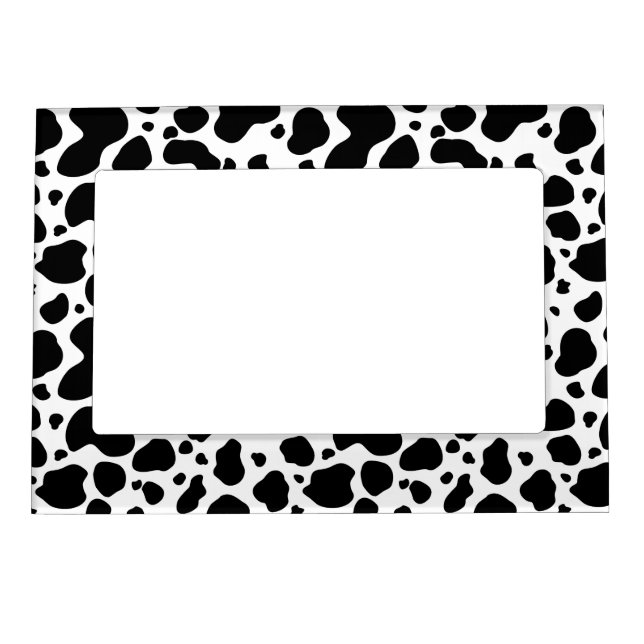 Cow Spots Pattern Black and White Animal Print Magnetic Picture Frame (Front)
