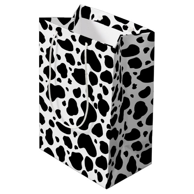 Cow Spots Pattern Black and White Animal Print Medium Gift Bag (Back Angled)