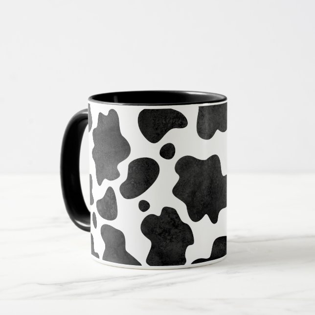 Cow Spots Pattern Black and White Animal Print Mug (Front Left)