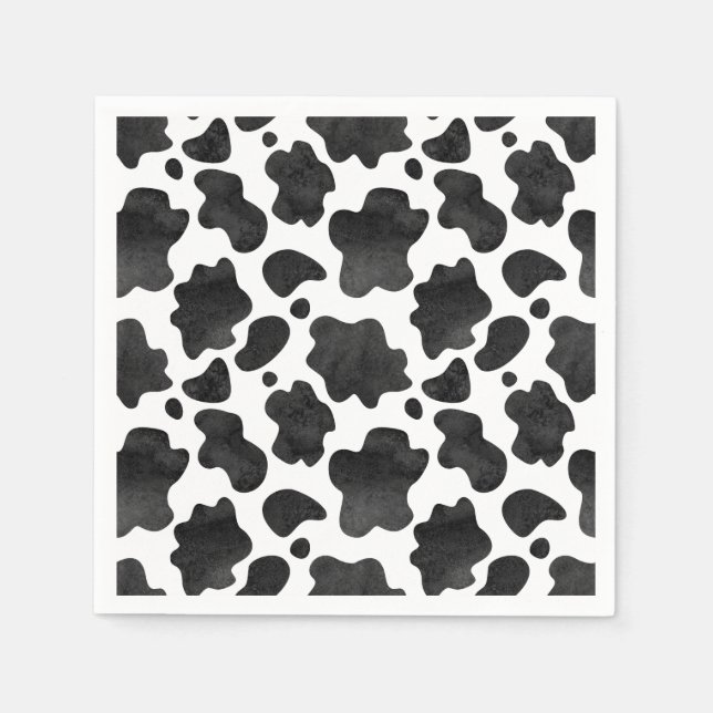 Cow Spots Pattern Black and White Animal Print Napkins (Front)
