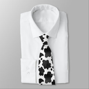 Cow Spots Pattern Black and White Animal Print  Neck Tie