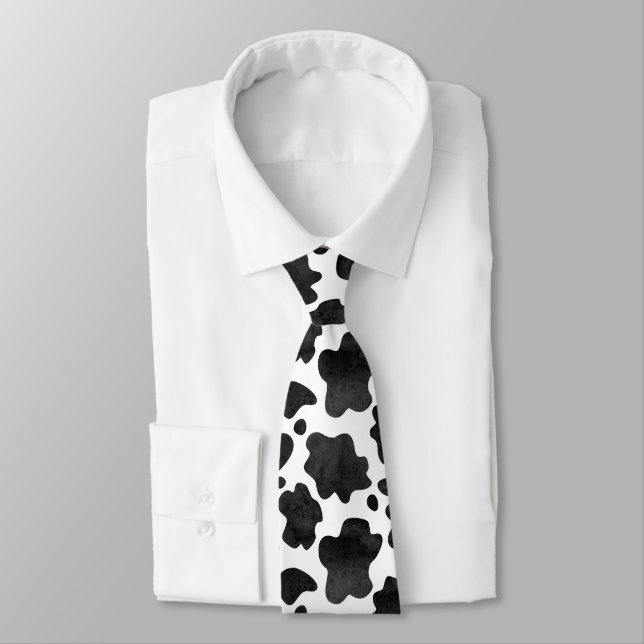 Cow Spots Pattern Black and White Animal Print  Neck Tie (Tied)