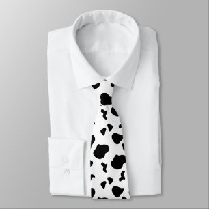 Cow Spots Pattern Black and White Animal Print Neck Tie