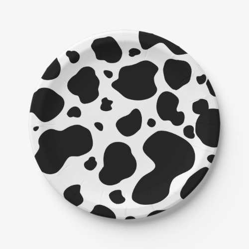 Cow Spots Pattern Black and White Animal Print Paper Plates