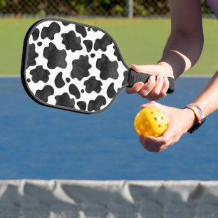 Cow Spots Pattern Black and White Animal Print Pickleball Paddle