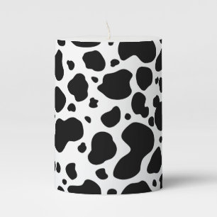 Cow Spots Pattern Black and White Animal Print Pillar Candle