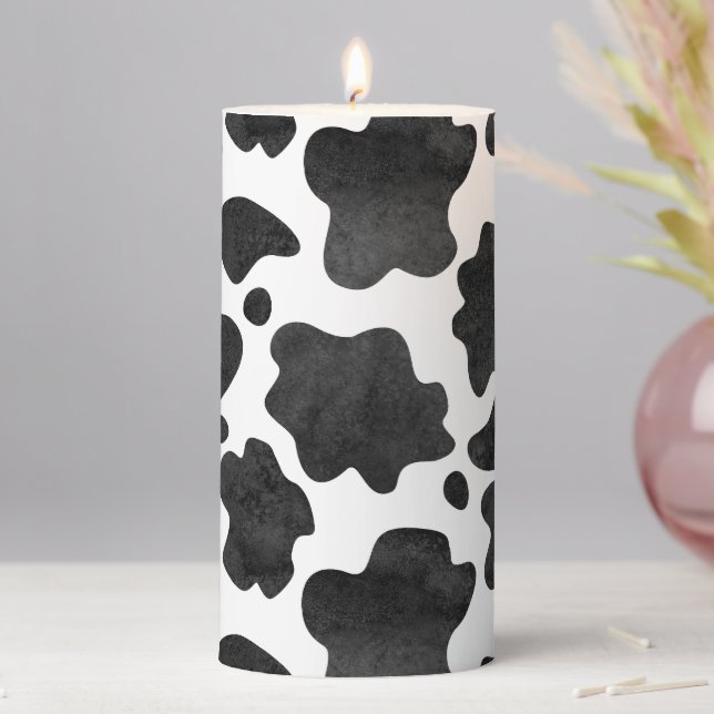 Cow Spots Pattern Black and White Animal Print Pillar Candle (In Situ)