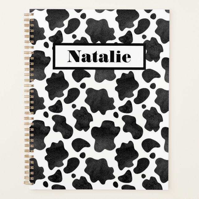 Cow Spots Pattern Black and White Animal Print Planner (Front)
