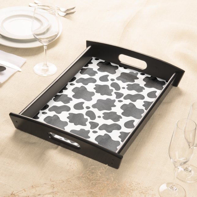 Cow Spots Pattern Black and White Animal Print Serving Tray (Front)