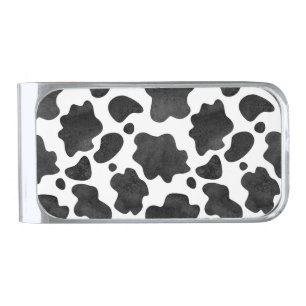 Cow Spots Pattern Black and White Animal Print Silver Finish Money Clip