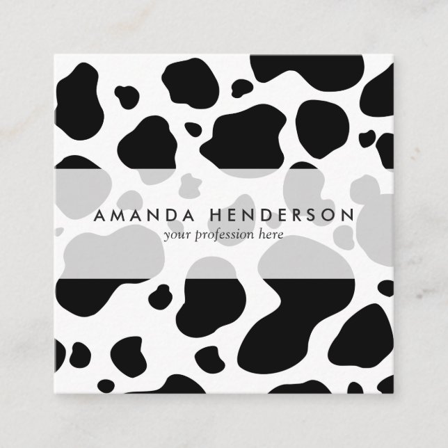 Cow Spots Pattern Black and White Animal Print Square Business Card (Front)