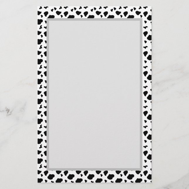 Cow Spots Pattern Black and White Animal Print Stationery (Front)