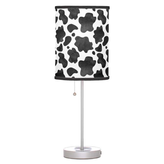 Cow Spots Pattern Black and White Animal Print Table Lamp (Right)