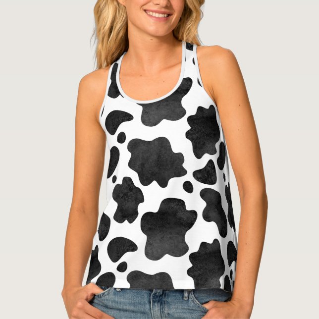 Cow Spots Pattern Black and White Animal Print Tank Top (Front)
