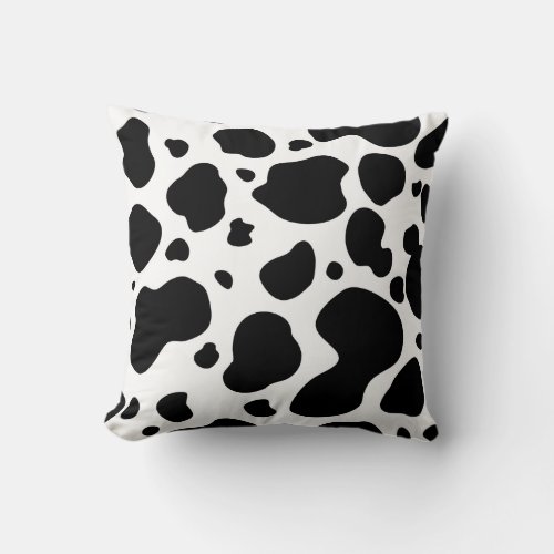 Cow Spots Pattern Black and White Animal Print Throw Pillow