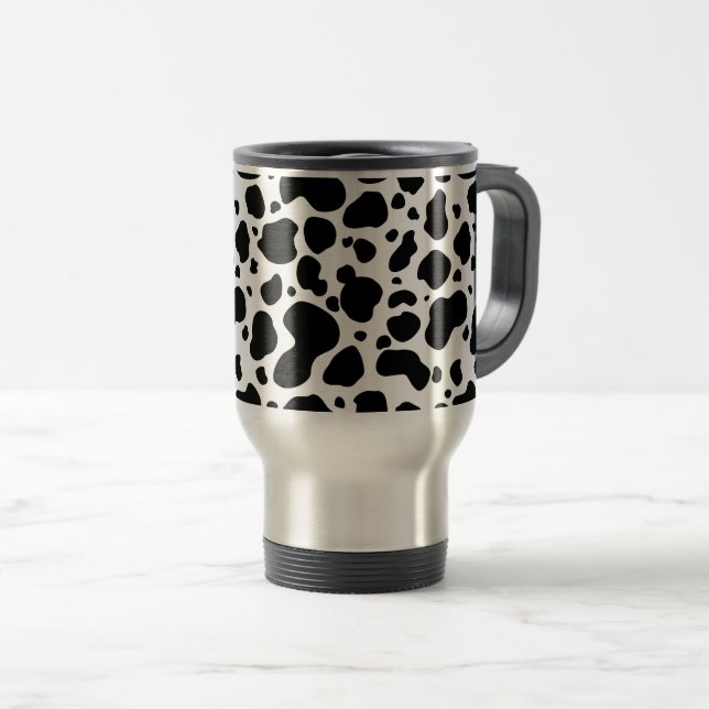 Cow Spots Pattern Black and White Animal Print Travel Mug (Front Right)