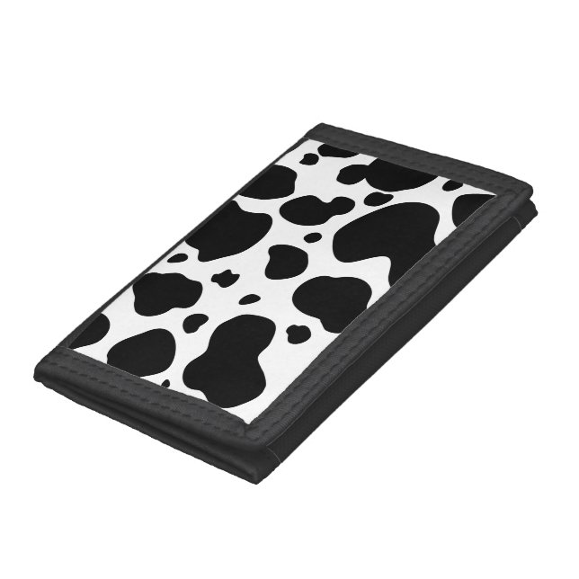 Cow Spots Pattern Black and White Animal Print Tri-fold Wallet (Bottom)