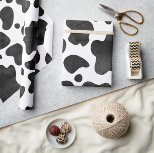 Cow Spots Pattern Black and White Animal Print Wrapping Paper