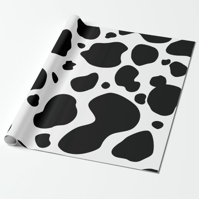 Cow Spots Pattern Black and White Animal Print Wrapping Paper (Unrolled)