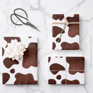 Cow Spots Pattern Brown and White Animal Print Wrapping Paper Sheets