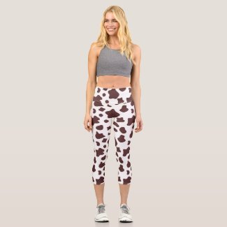 Cow spots pattern, brown and white color capri leggings