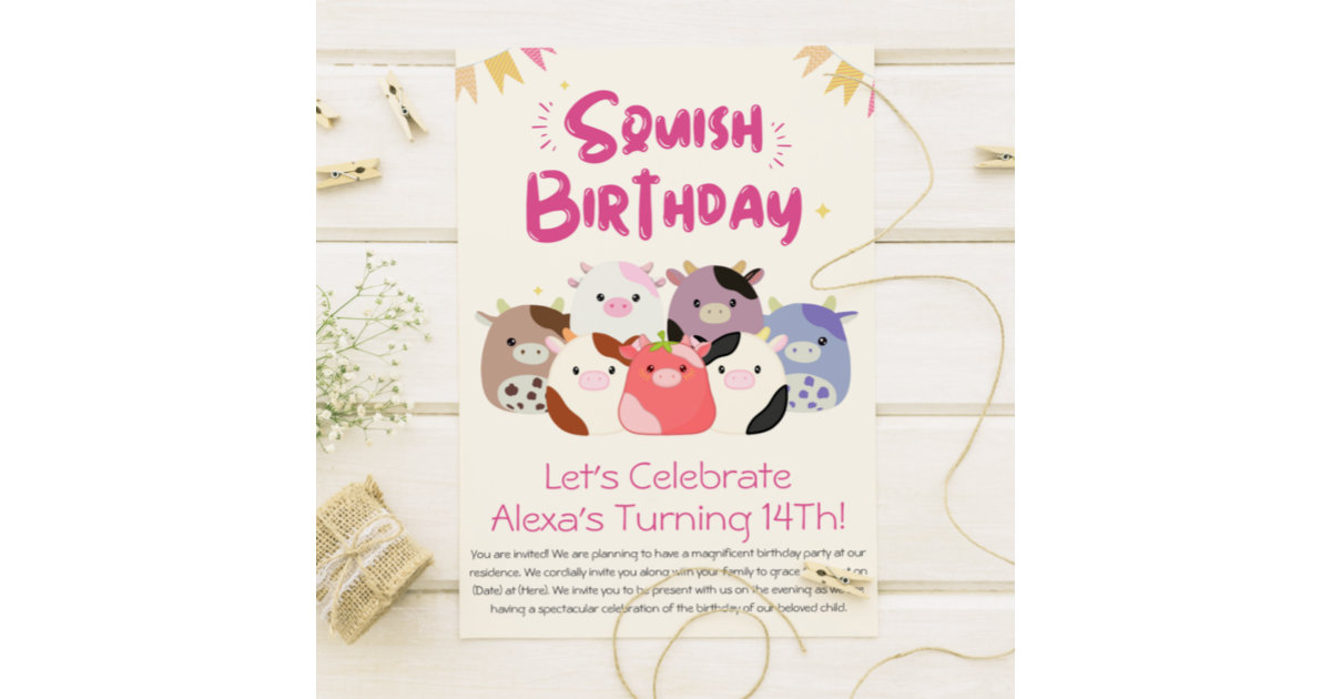 Cow Squishmallow Birthday Party Invitation