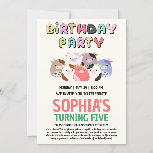 Cow Squishmallow Themed Birthday Party Invitation