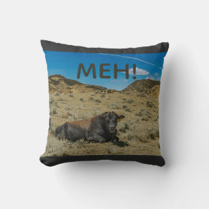 COW STEER cow says MEH no moo on the farm Throw Pillow