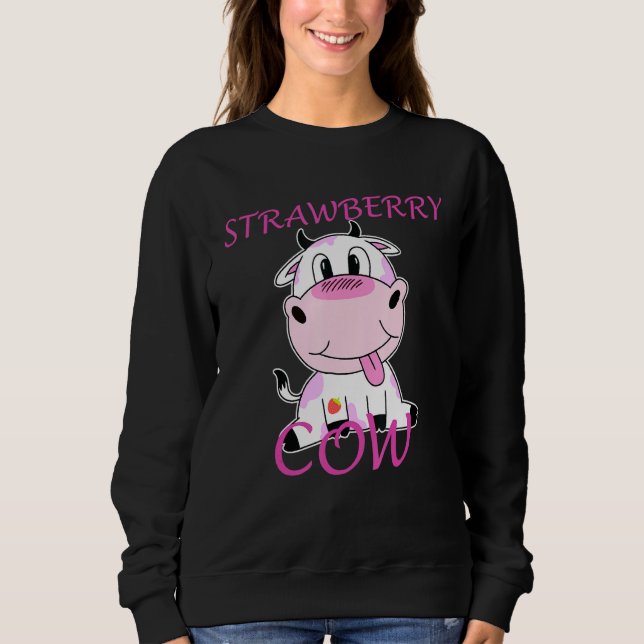 Cow Strawberry Cute Pink Cow Sweatshirt (Front)