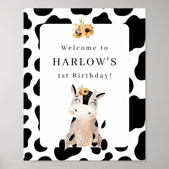 Cow Sunflower Birthday Welcome Sign (Front)