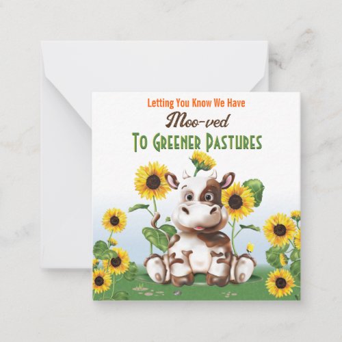 Cow Sunflower Change of Address Note Card