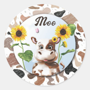 Cow Sunflower Farm Classic Round Sticker