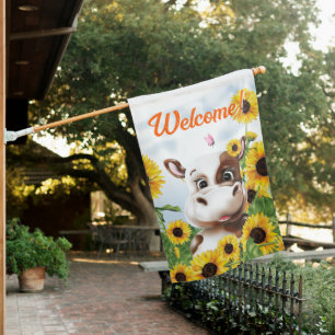 Cow Sunflower Farm House Flag