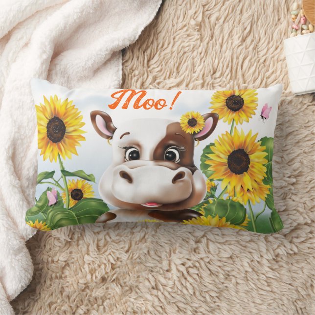 Cow Sunflower Farm Lumbar Pillow (Blanket)