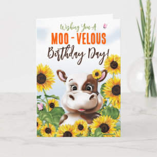 Cow Sunflower Funny Birthday Card