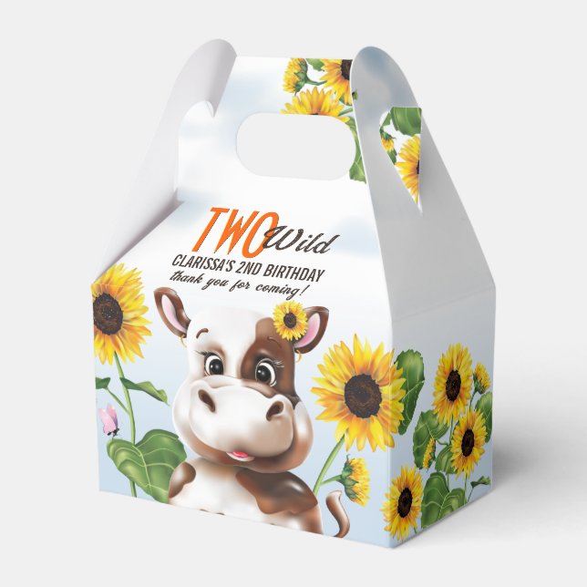 Cow Sunflower Girl 2nd Birthday Favor Boxes (Front Side)