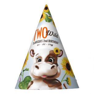 Cow Sunflower Girl 2nd Birthday Party Hat