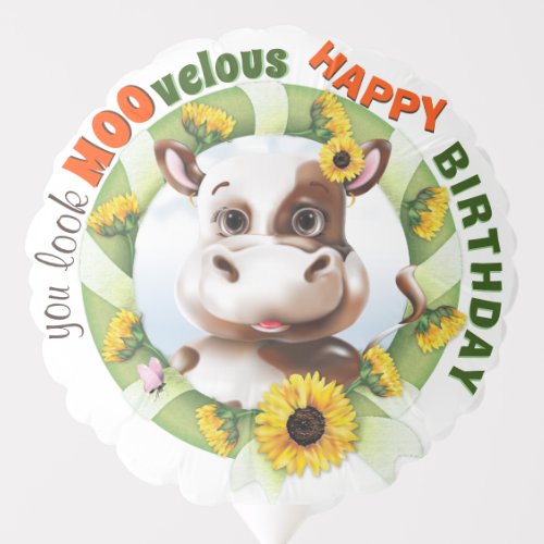 Cow Sunflower Girl Birthday Balloon