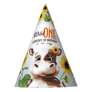 Cow Sunflower Girl First Birthday Party Hat