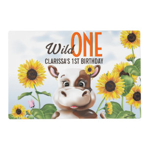 Cow Sunflower Girl First Birthday Placemat