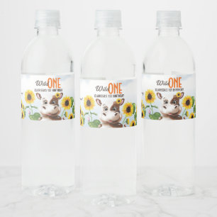 Cow Sunflower Girl First Birthday Water Bottle Label