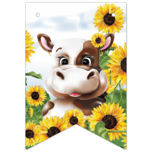 Cow Sunflower Happy Birthday Bunting Flags