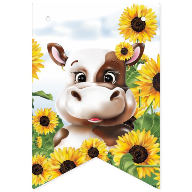 Cow Sunflower Happy Birthday Bunting Flags (First Flag)