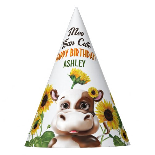 Cow Sunflower Kids Birthday Party Hat