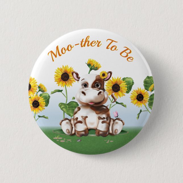 Cow Sunflower Mother To Be Baby Girl Button (Front)