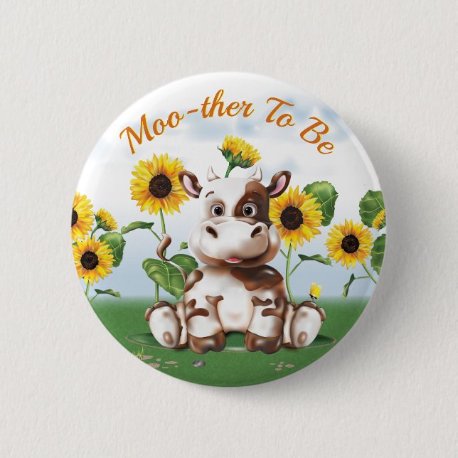 Cow Sunflower Mother To Be Button (Front)